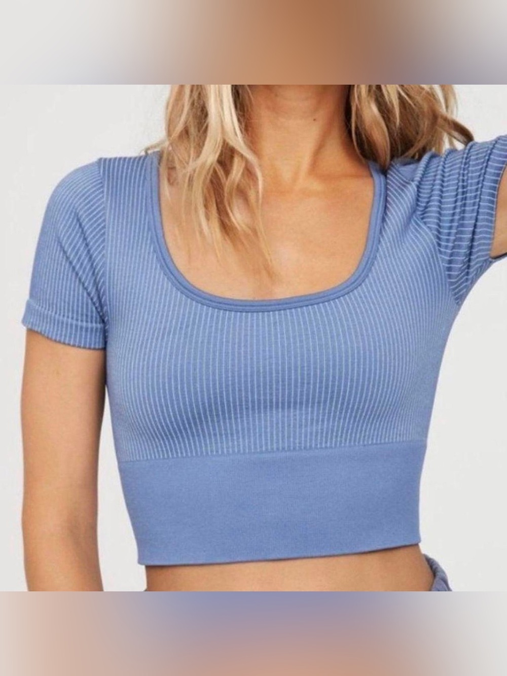 aerie Blue Ribbed Scoop Neck Crop Top